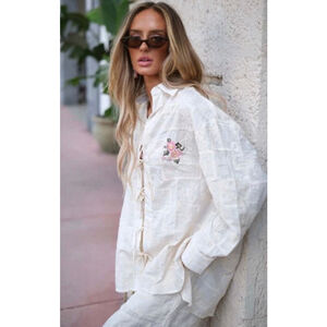 NWT Aguabendita Beige Swan Solido Meraki Button Down Shirt M/L